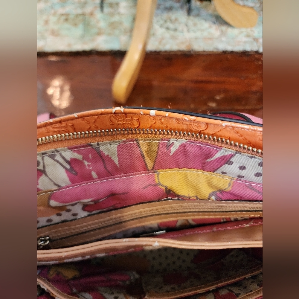 Guess Patchwork Satchel Tote Bag Pink Orange Quilted Logo - Picture 13 of 16